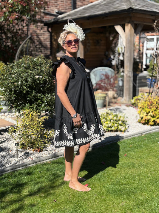 Black & white cotton swing dress Free size