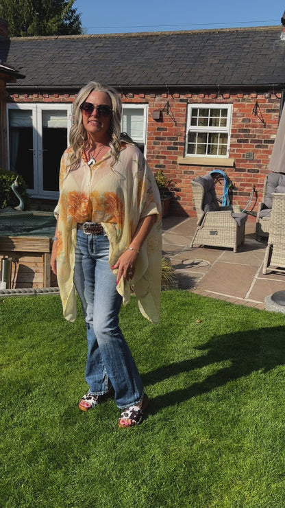 Yellow floaty floral shirt neck blouse Free Size